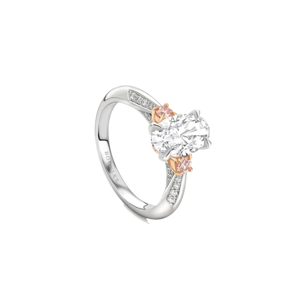Boodles Trilogy Diavik Oval Diamond Pink Diamond Shoulders Platinum Ring | Fine Rings | Coveti