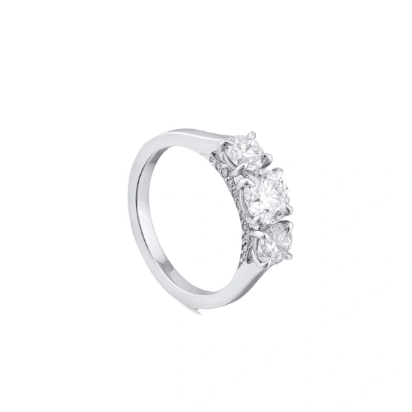 Boodles Trilogy Round Brilliant Platinum Diamond Engagement Ring | Fine Rings | Coveti