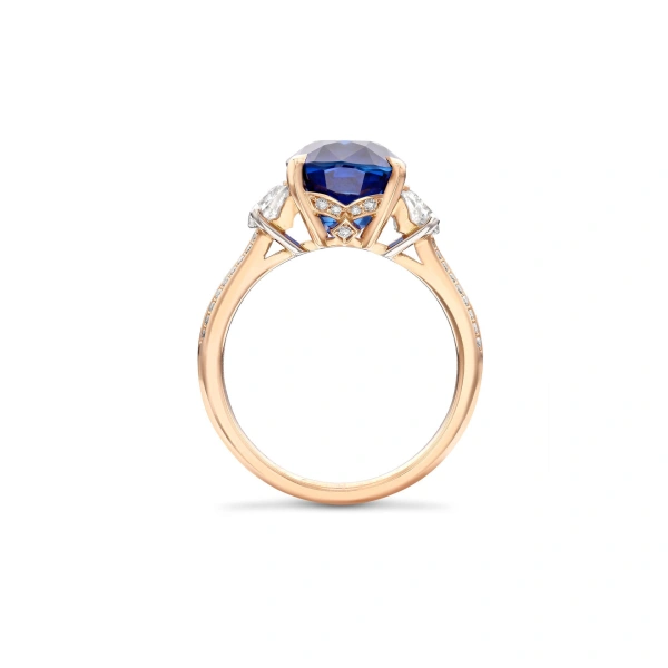 Boodles Trilogy Split Shoulder Sapphire and Diamond Rose Gold Ring | Fine Rings | Coveti