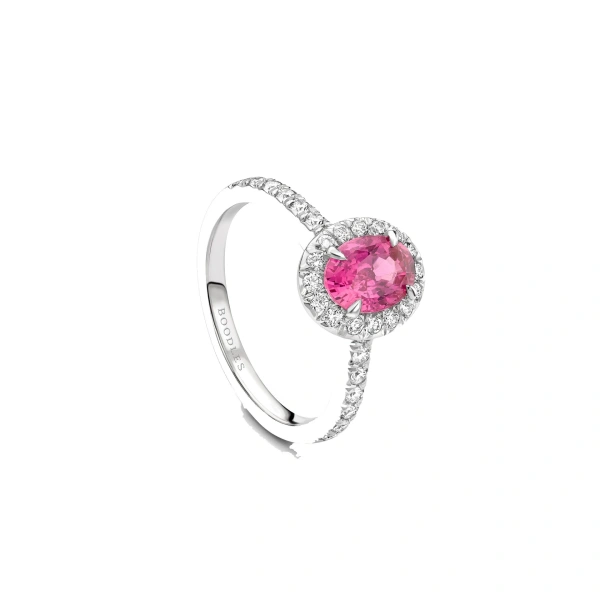 Boodles Vintage Oval Pink Sapphire Platinum Ring | Fine Rings | Coveti