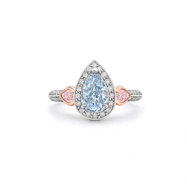 Boodles Vintage Pear Blue Diamond Platinum and Rose Gold Ring | Fine Rings | Coveti