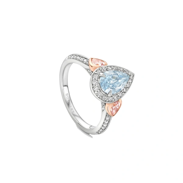 Boodles Vintage Pear Blue Diamond Platinum and Rose Gold Ring | Fine Rings | Coveti