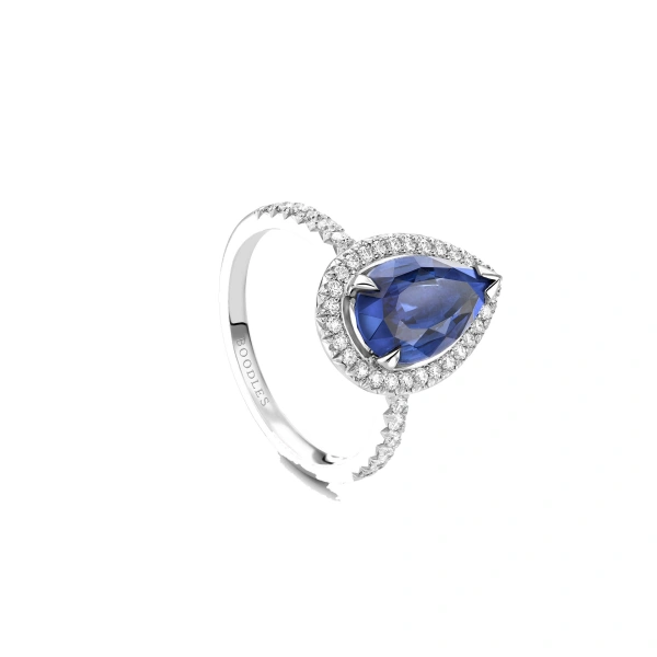 Boodles Vintage Pear Blue Sapphire Engagement Ring | Fine Rings | Coveti