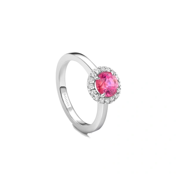 Boodles Vintage Round Pink Sapphire Platinum Ring | Fine Rings | Coveti