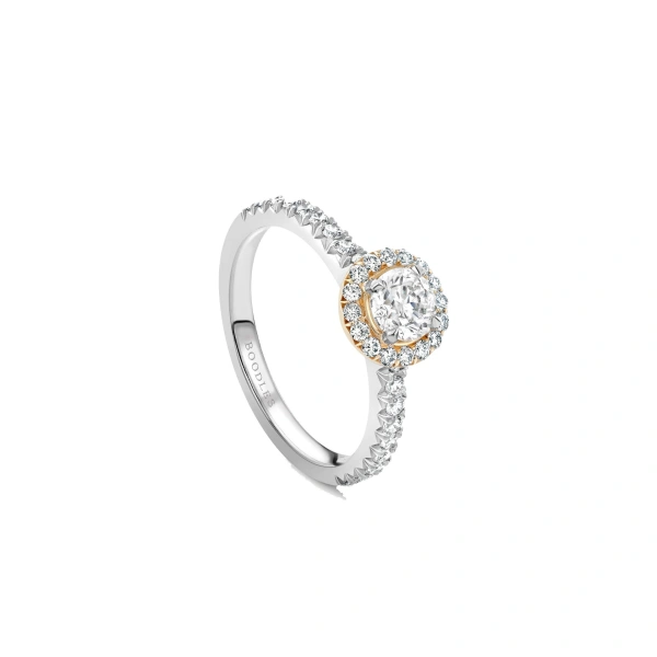 Boodles Vintage Round Platinum Pink Halo Diamond Ring | Fine Rings | Coveti