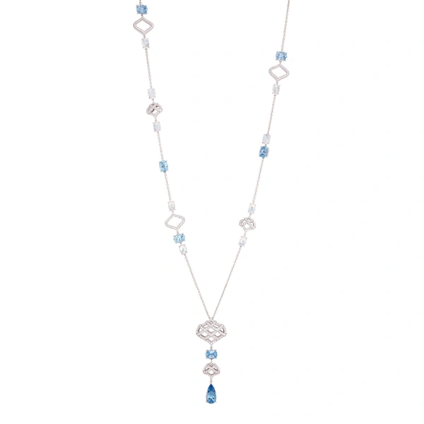 Boodles Woodland Aquamarine Moonstone White Gold Necklace | Fine Necklaces | Coveti