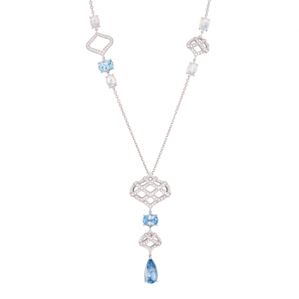 Boodles Woodland Aquamarine Moonstone White Gold Necklace | Fine Necklaces | Coveti