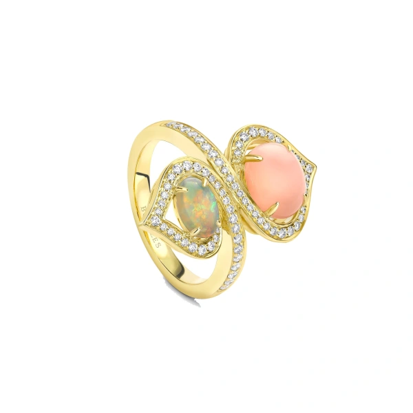 Boodles Woodland Pink Opal Yellow Gold Ring | Fine Rings | Coveti