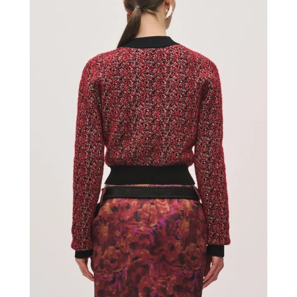 Brandon Maxwell Aubrey Cardigan in Red Static | Cardigan | Coveti