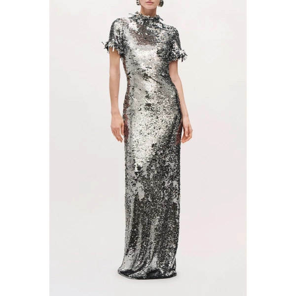 Brandon Maxwell Bex Gown in Silver | Evening Gowns | Coveti