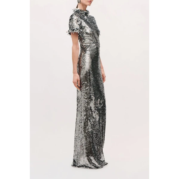 Brandon Maxwell Bex Gown in Silver | Evening Gowns | Coveti