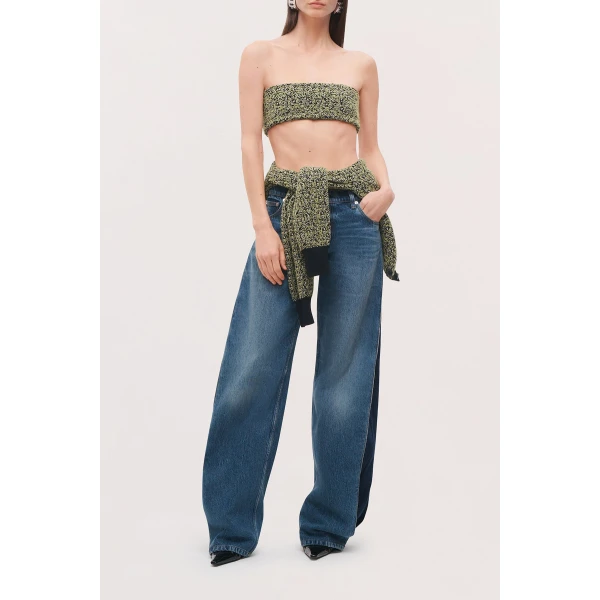 Brandon Maxwell Demi Bandeau Top in Green Static | Cropped Top | Coveti
