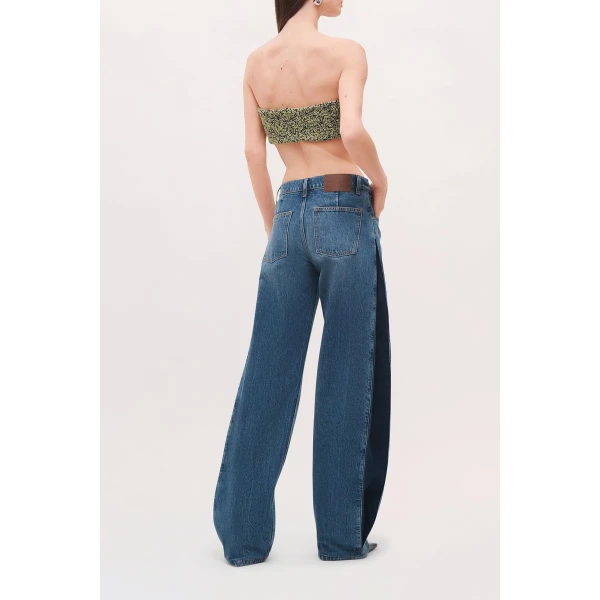 Brandon Maxwell Demi Bandeau Top in Green Static | Cropped Top | Coveti