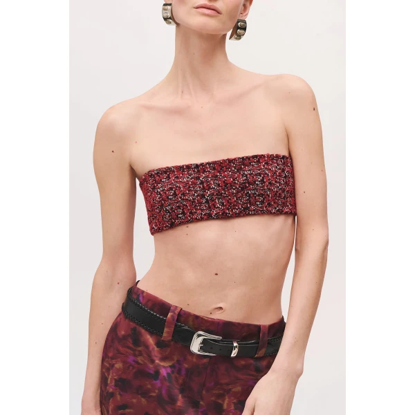 Brandon Maxwell Demi Bandeau Top in Red Static | Cropped Top | Coveti