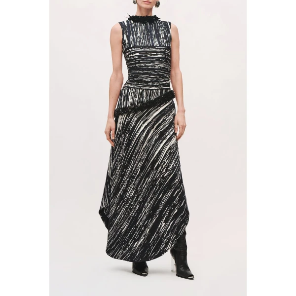 Brandon Maxwell Fiora Draped Dress in Black and White | Midi Dresses | Coveti