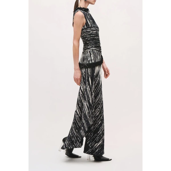Brandon Maxwell Fiora Draped Dress in Black and White | Midi Dresses | Coveti