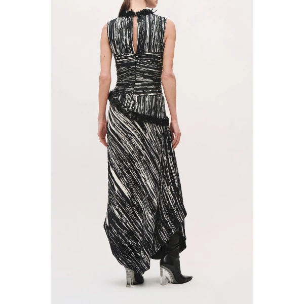 Brandon Maxwell Fiora Draped Dress in Black and White | Midi Dresses | Coveti