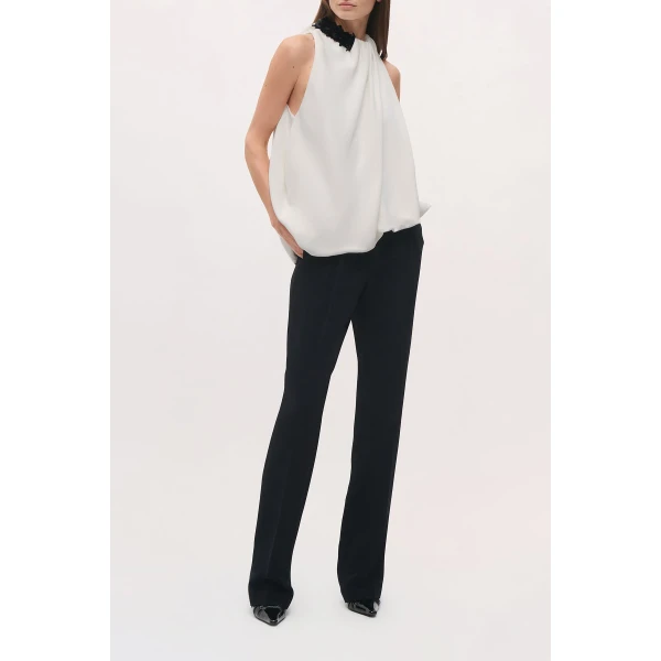 Brandon Maxwell Haze Top in Ivory and Black | Sleeveless | Coveti