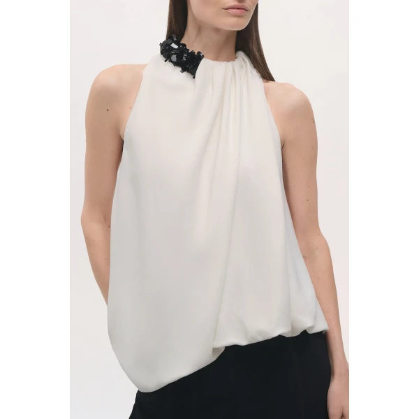 Brandon Maxwell Haze Top in Ivory and Black | Sleeveless | Coveti