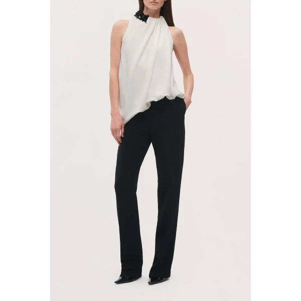 Brandon Maxwell Haze Top in Ivory and Black | Sleeveless | Coveti