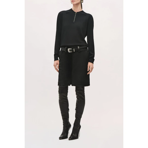 Brandon Maxwell Keaton Quarter Zip Sweater in Black | Sweaters | Coveti