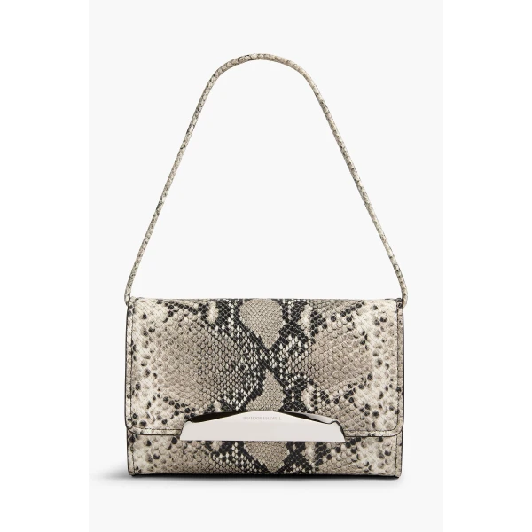 Brandon Maxwell Louise Pochette Bag in Black and White Embossed Python | Shoulder & Crossbody Bags | Coveti