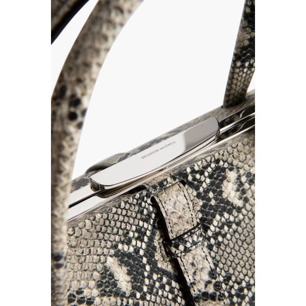 Brandon Maxwell Maxwell Frame Bag in Black and White Embossed Python | Totes & Top-Handle Bags | Coveti