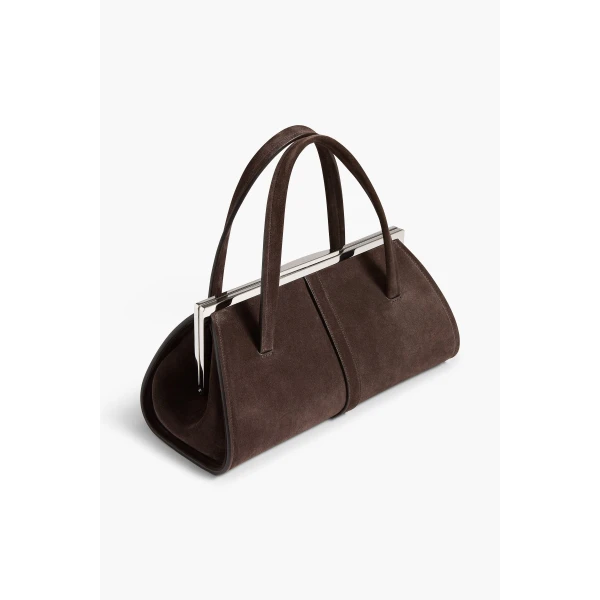 Brandon Maxwell Maxwell Frame Bag in Malt Brown Suede | Totes & Top-Handle Bags | Coveti