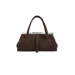 Brandon Maxwell Maxwell Frame Bag in Malt Brown Suede | Coveti
