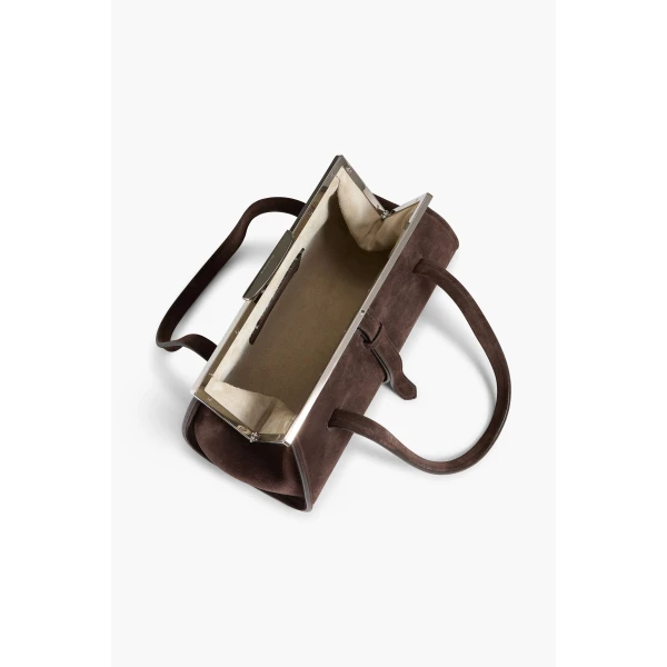 Brandon Maxwell Maxwell Frame Bag in Malt Brown Suede | Totes & Top-Handle Bags | Coveti