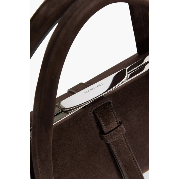 Brandon Maxwell Maxwell Frame Bag in Malt Brown Suede | Totes & Top-Handle Bags | Coveti