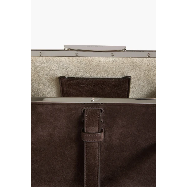 Brandon Maxwell Maxwell Frame Bag in Malt Brown Suede | Totes & Top-Handle Bags | Coveti