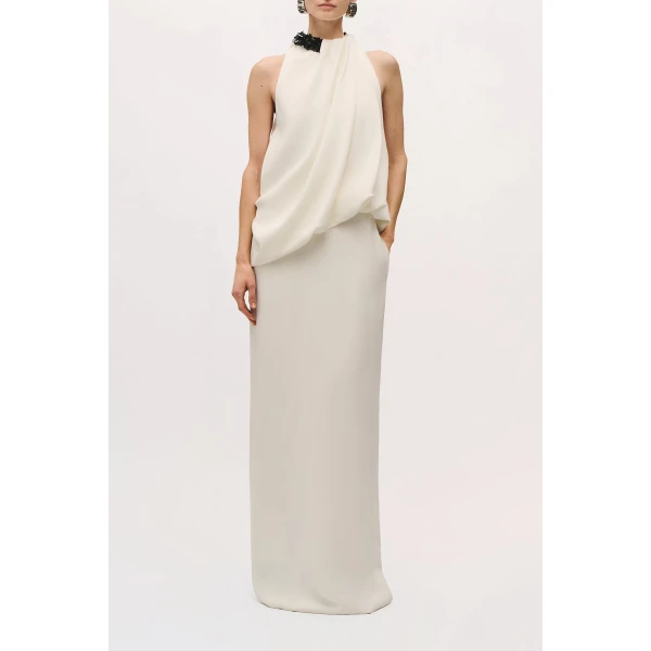 Brandon Maxwell Petra Gown in Ivory and Black | Evening Gowns | Coveti