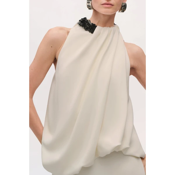 Brandon Maxwell Petra Gown in Ivory and Black | Evening Gowns | Coveti