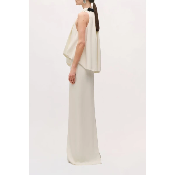 Brandon Maxwell Petra Gown in Ivory and Black | Evening Gowns | Coveti