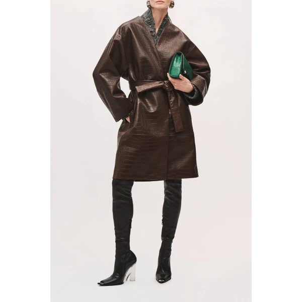 Brandon Maxwell Trinity Coat in Light Brown | Leather Coats | Coveti