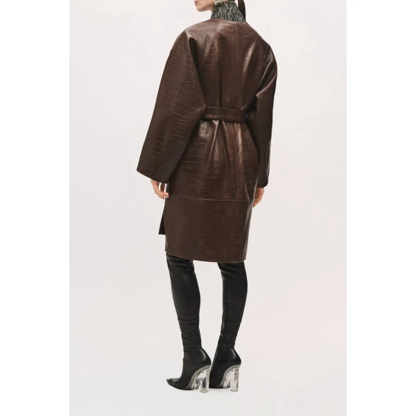 Brandon Maxwell Trinity Coat in Light Brown | Leather Coats | Coveti