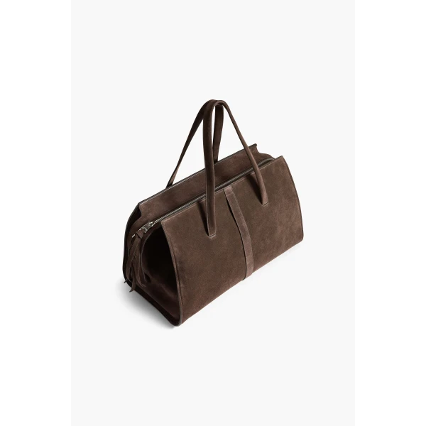 Brandon Maxwell Vance Weekender Bag in Malt Brown Suede | Totes & Top-Handle Bags | Coveti