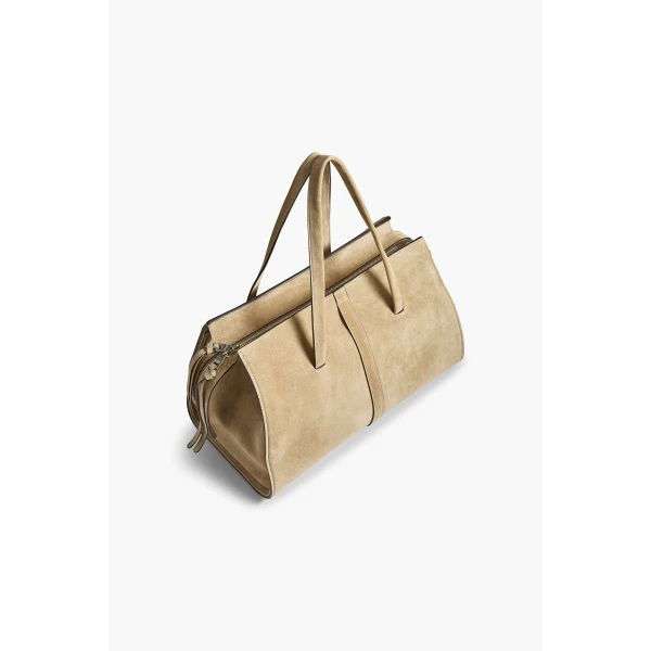 Brandon Maxwell Vance Weekender Bag in Sand Suede | Totes & Top-Handle Bags | Coveti