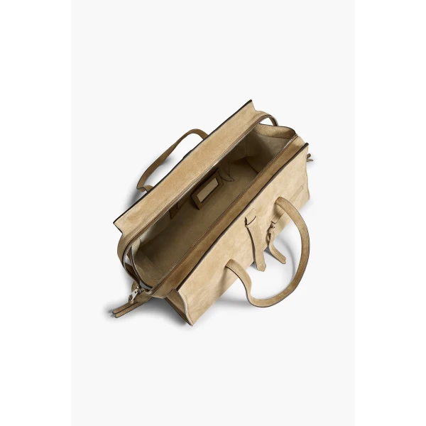 Brandon Maxwell Vance Weekender Bag in Sand Suede | Totes & Top-Handle Bags | Coveti