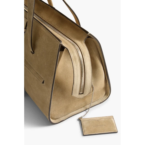Brandon Maxwell Vance Weekender Bag in Sand Suede | Totes & Top-Handle Bags | Coveti