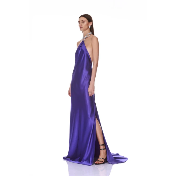 Bronx and Banco Amara Silk Indigo Halterneck Backless Gown | Evening Gowns | Coveti