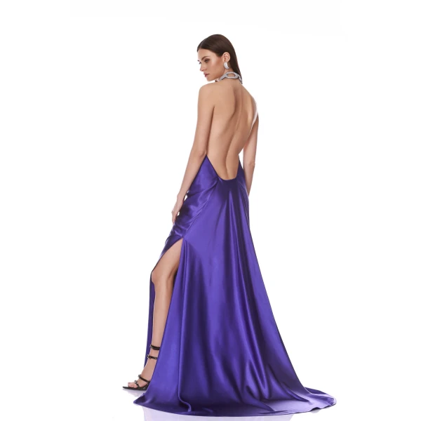 Bronx and Banco Amara Silk Indigo Halterneck Backless Gown | Evening Gowns | Coveti