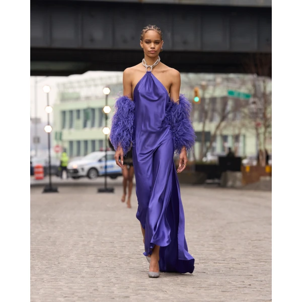 Bronx and Banco Amara Silk Indigo Halterneck Backless Gown | Evening Gowns | Coveti
