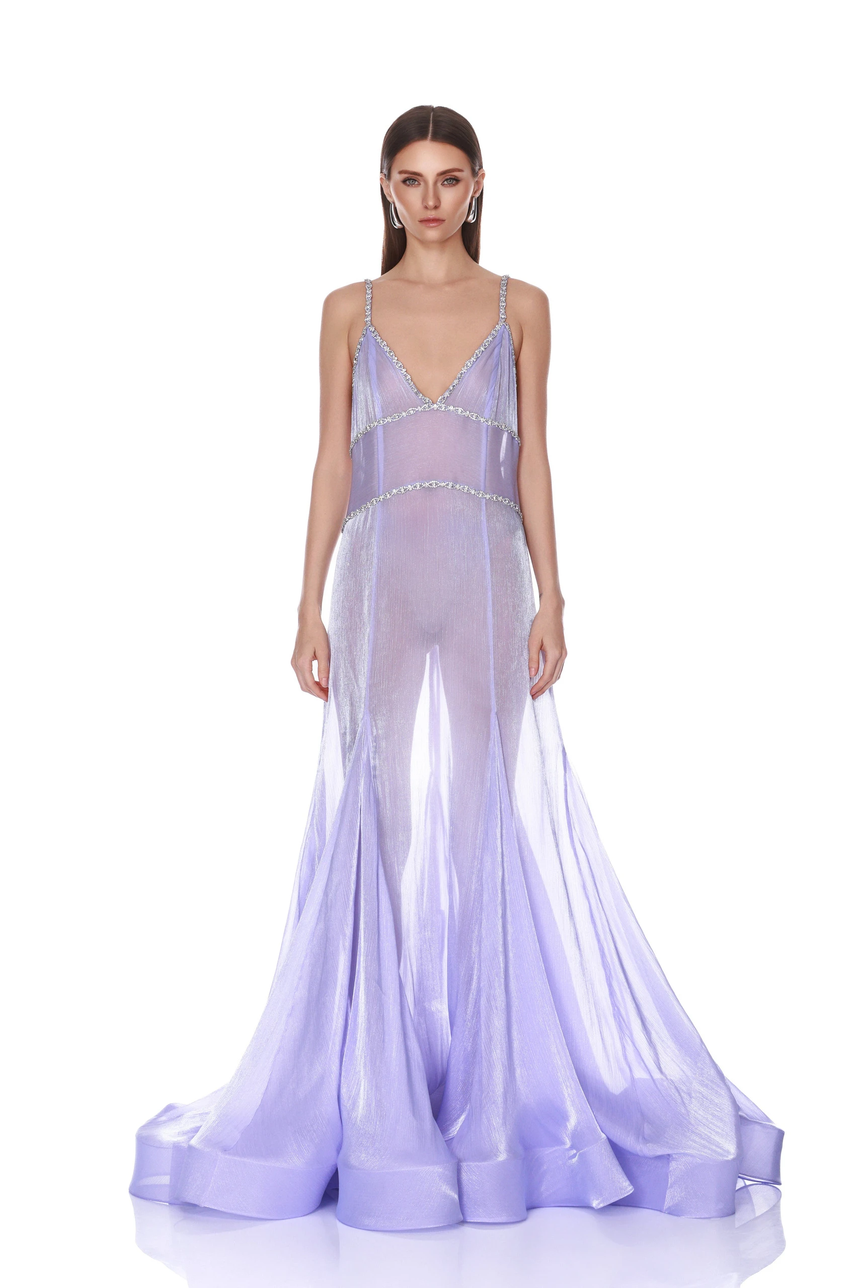 Bronx and Banco Ashanti V-Neck Lavender Organza Gown 1 Bronx and Banco Ashanti V-Neck Lavender Organza Gown | Evening Gowns | Coveti