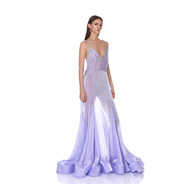Bronx and Banco Ashanti V-Neck Lavender Organza Gown | Evening Gowns | Coveti