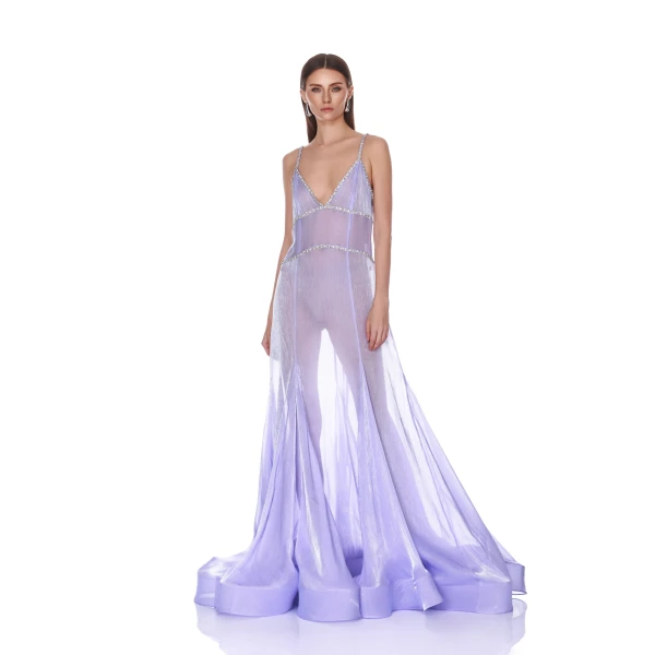 Bronx and Banco Ashanti V-Neck Lavender Organza Gown | Evening Gowns | Coveti