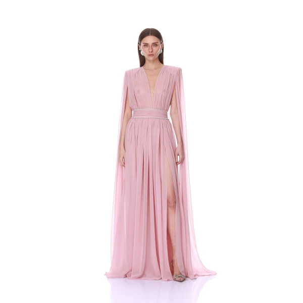 Bronx and Banco Chiffon Blush Cape Gown | Evening Gowns | Coveti
