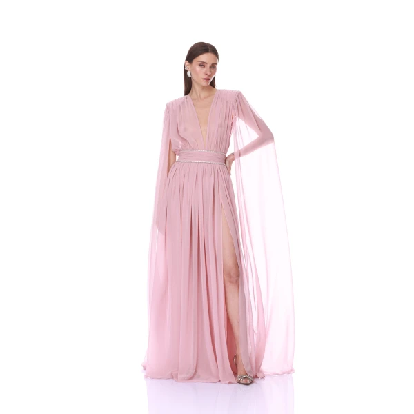 Bronx and Banco Chiffon Blush Cape Gown | Evening Gowns | Coveti