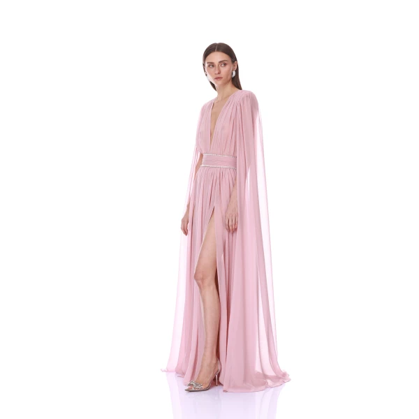 Bronx and Banco Chiffon Blush Cape Gown | Evening Gowns | Coveti